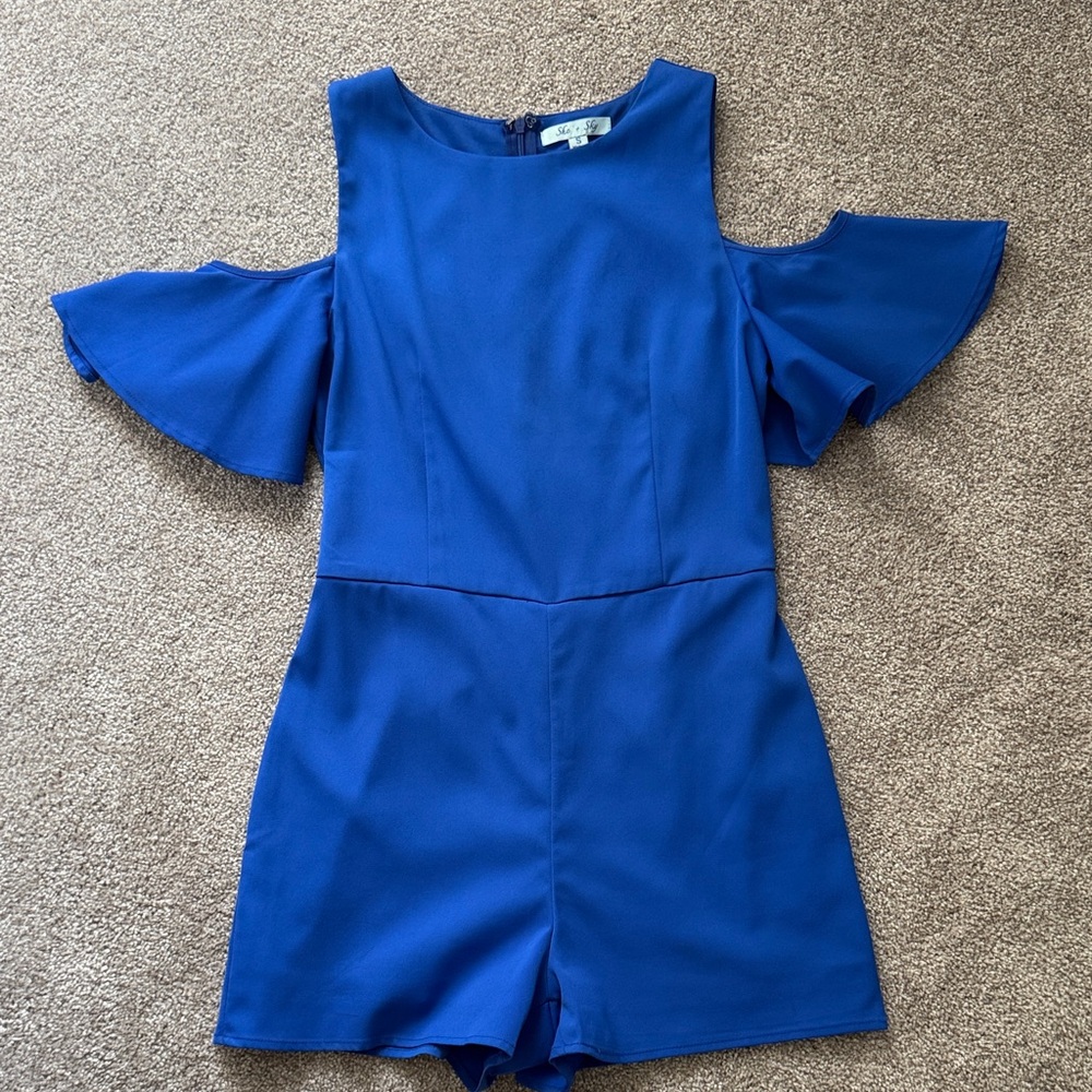 She + Sky Royal Blue Cold Shoulder Romper